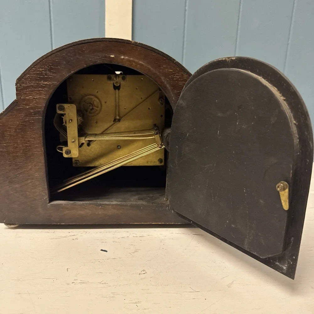 Vintage Art Deco Oak Cased Westminster Chime Mantel Clock Solid Heavy ‎ *READ